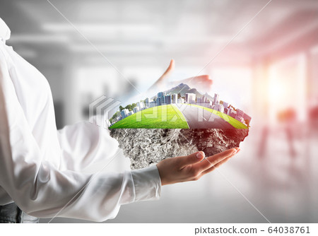 Modern eco friendly city and ecology concepts. Modern eco friendly city and ecology concepts. 64038761