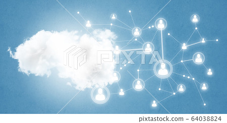 Lines and dots as networking idea drawn on blue background Lines and dots as networking idea drawn on blue background 64038824