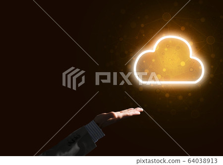 Digital cloud icon as symbol of wireless connection on dark background 64038913