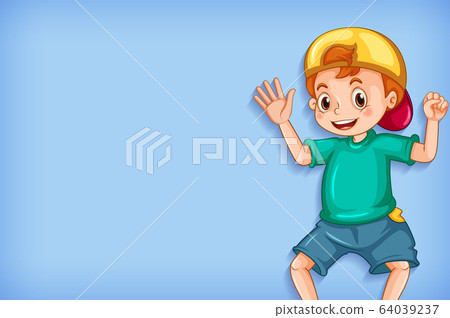 Plain background with happy boy in green shirt Plain background with happy boy in green shirt 64039237