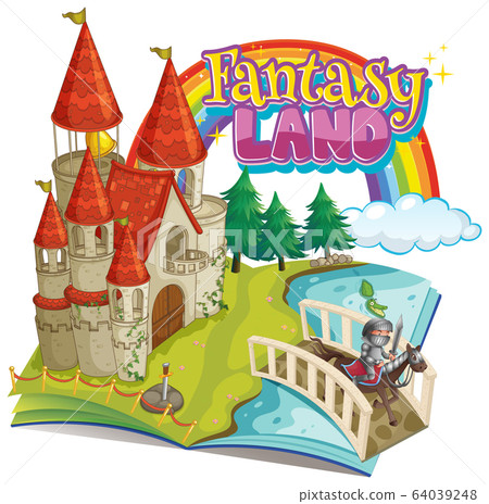 Font design for word fantasy lan with big castle 64039248
