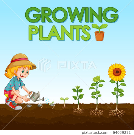 Scene with kid planting trees in the garden Scene with kid planting trees in the garden 64039251