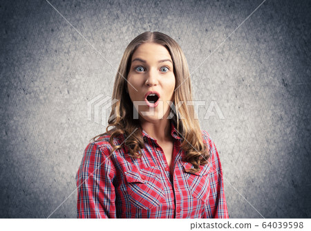 Stupefied pretty girl with mouth opened Stupefied pretty girl with mouth opened 64039598