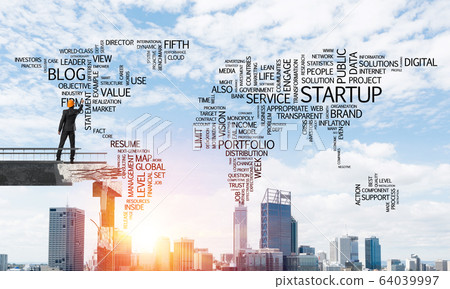 Businessman writing business conceptual words. Businessman writing business conceptual words. 64039997