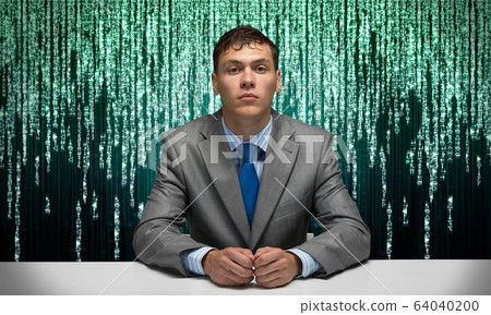 Handsome man folded hands and having serious face Handsome man folded hands and having serious face 64040200
