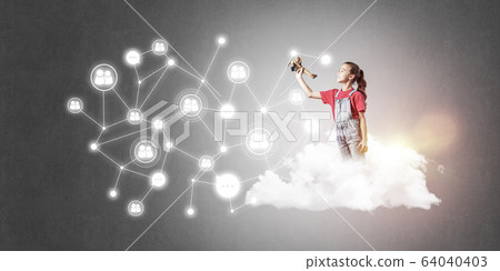 Idea of children Internet communication or online playing and pa 64040403