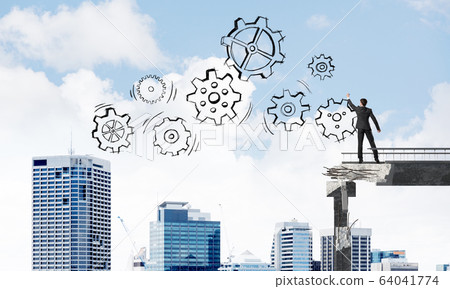 Businessman drawing teamwork conceptual scheme. Businessman drawing teamwork conceptual scheme. 64041774