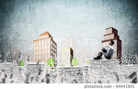 Businessman dreaming about future business. Businessman dreaming about future business. 64041801