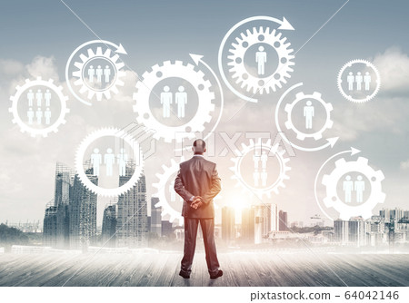 Social connection concept drawn on screen as symbol for teamwork 64042146