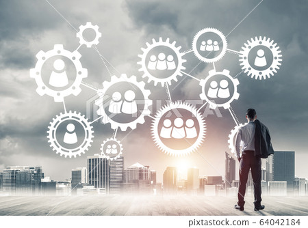 Social connection concept drawn on screen as symbol for teamwork Social connection concept drawn on screen as symbol for teamwork 64042184