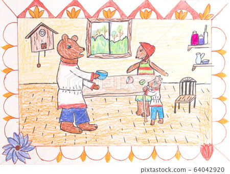 Children drawing of Russian fairy tale view 64042920
