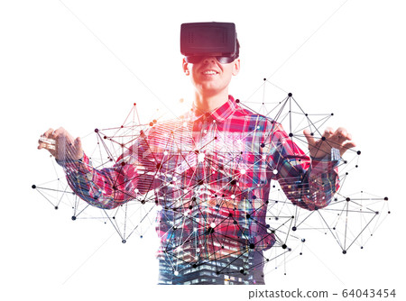 Young scientist wearing VR goggles 64043454