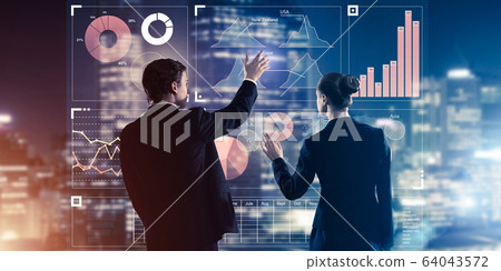 Concept of partnership and cooperation with people using virtual 64043572