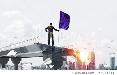 Man with flag presenting leadership concept. Man with flag presenting leadership concept. 64043834