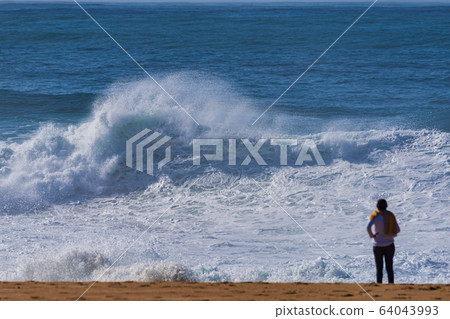 Big wave Nazare Portugal crashing and breaking on the coast of Nazareth, Portugal 64043993