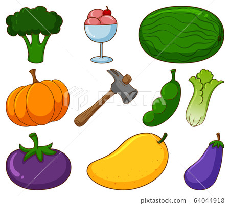 Large set of different food and other items on 64044918