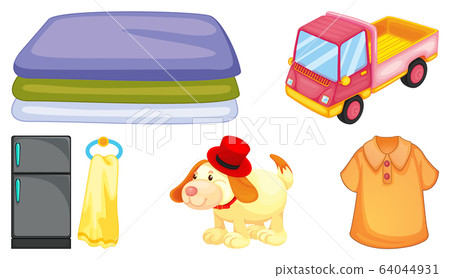 Set of toys and other items on white background 64044931