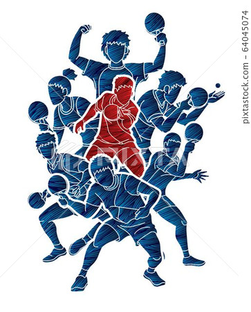 Group of Ping Pong players, Table Tennis players action cartoon sport graphic vector. Group of Ping Pong players, Table Tennis players action cartoon sport graphic vector. 64045074