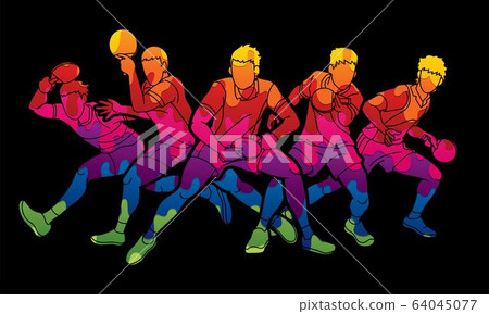 Group of Ping Pong players, Table Tennis players action cartoon sport graphic vector. Group of Ping Pong players, Table Tennis players action cartoon sport graphic vector. 64045077