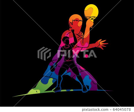 Group of Ping Pong players, Table Tennis players action cartoon sport graphic vector. Group of Ping Pong players, Table Tennis players action cartoon sport graphic vector. 64045078