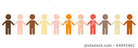 Group of Colorful people different skin color tone of many people holding hand together.  64045462