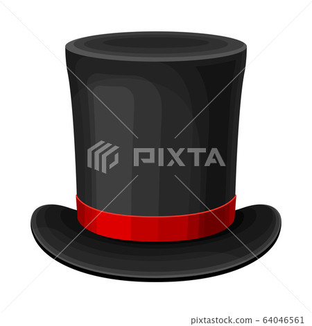 Black Top Hat with Red Ribbon and Wide Brim... - Stock Illustration ...