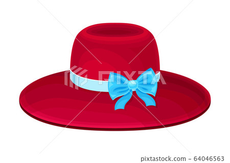 Female Hat with Wide Brim and Ribbon with Bow Vector Illustration 64046563