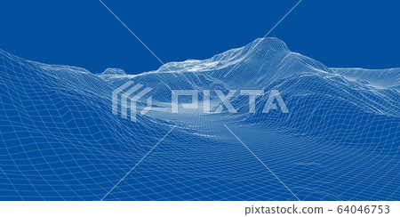 Abstract 3d wire-frame landscape. Blueprint style - Stock Illustration ...