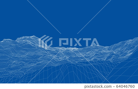 Abstract 3d wire-frame landscape. Blueprint style - Stock Illustration ...