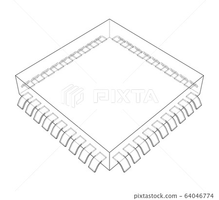 3D microchip. Vector rendering of 3d 3D microchip. Vector rendering of 3d 64046774