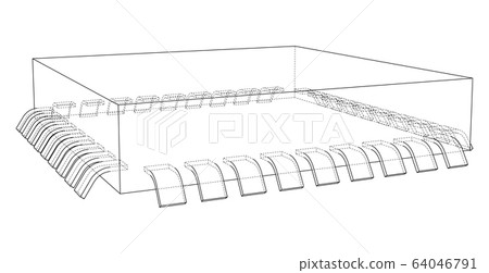 3D microchip. Vector rendering of 3d 64046791