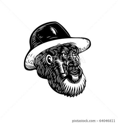 Old Farmer With Beard and Hat Woodcut Old Farmer With Beard and Hat Woodcut 64046811
