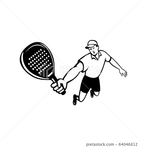 Padel Player With Racquet Retro Mascot Padel Player With Racquet Retro Mascot 64046812