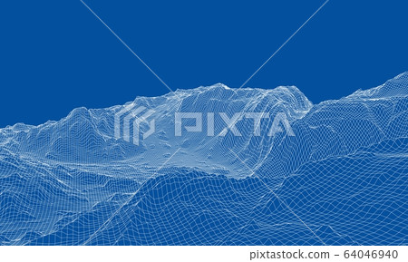 Abstract 3d wire-frame landscape. Blueprint style - Stock Illustration ...