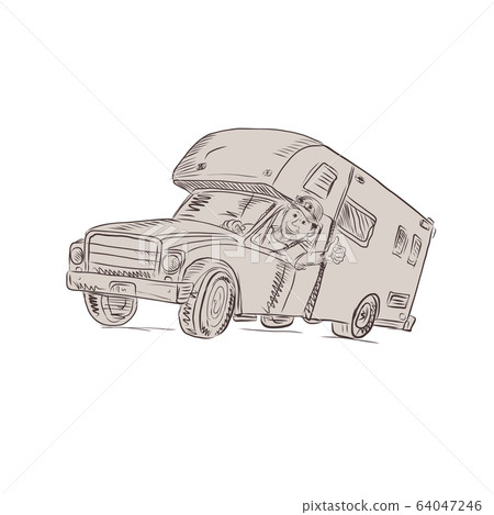 Camper Van Driver Thumbs Up Drawing Camper Van Driver Thumbs Up Drawing 64047246