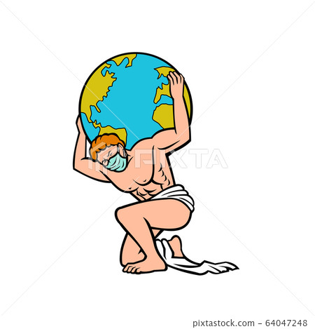 Atlas Wearing Surgical Mask Lifting the World Atlas Wearing Surgical Mask Lifting the World 64047248