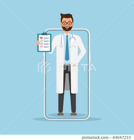 Tele Consultation Online with Doctor in Mobile Application Technology Concept. Vector flat illustration Tele Consultation Online with Doctor in Mobile Application Technology Concept. Vector flat illustration 64047253