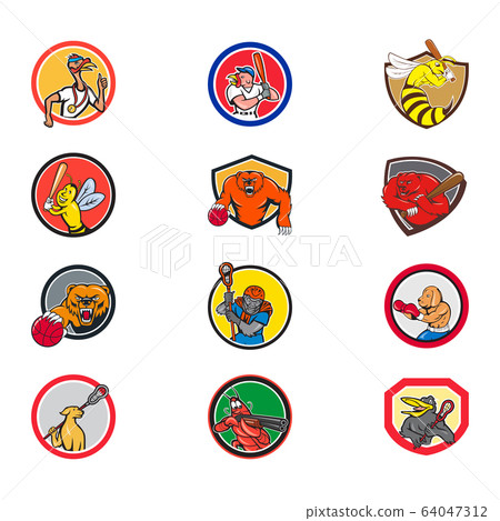Cartoon Animals Sports Activity Mascot Set 64047312