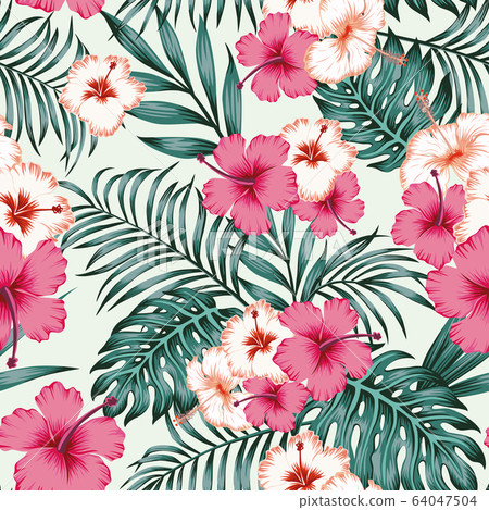 Hibiscus leaves seamless tropical pattern - Stock Illustration ...