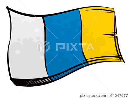 Painted Canary Islands flag waving in wind 64047677