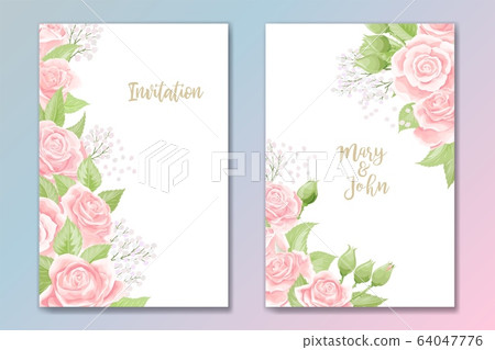 Set of two cards for wedding invitation, birthday greeting with rose flowers Set of two cards for wedding invitation, birthday greeting with rose flowers 64047776
