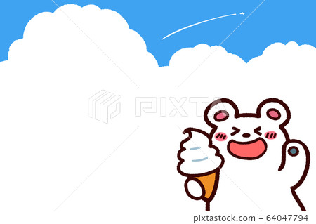 Polar bear and soft serve ice cream summer sky background frame Polar bear and soft serve ice cream summer sky background frame 64047794