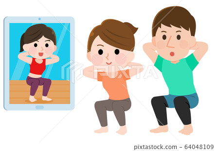 Online Video Distribution Exercise Men and Women Illustration 64048109