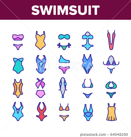Swimsuit Woman Clothes Collection Icons Set Vector 64048200