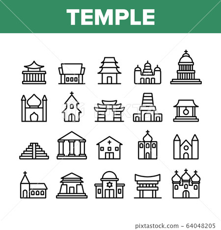 Temple Architecture Building Icons Set Vector Temple Architecture Building Icons Set Vector 64048205