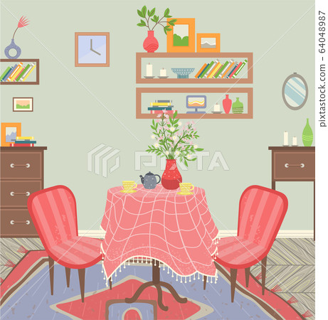 圖庫插圖: dining room interior of home, house styling vector