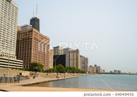 美國伊利諾伊州芝加哥密歇根湖和市中心 美國伊利諾伊州芝加哥密歇根湖和市中心 64049450