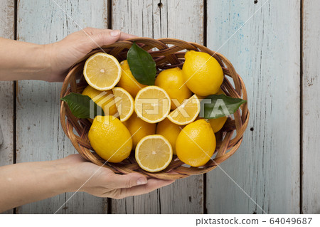 lemon honey, blue background, organic honey, lemon honey, blue background, organic honey, 64049687