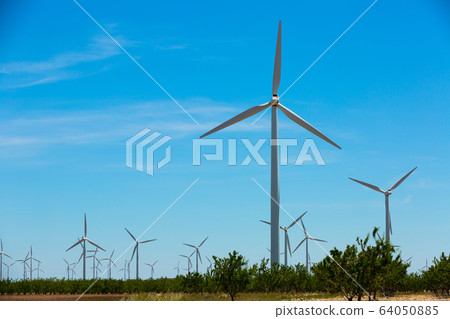 Wind power plants near the town of La Muela, Spain, nobody 64050885