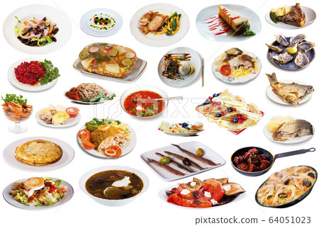 Collection of dishes isolated 64051023